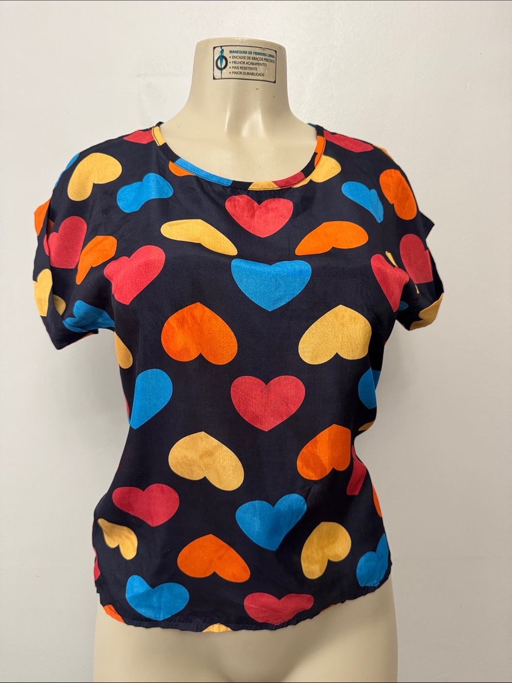 Women’s Black Heart Print Short Sleeve Top
